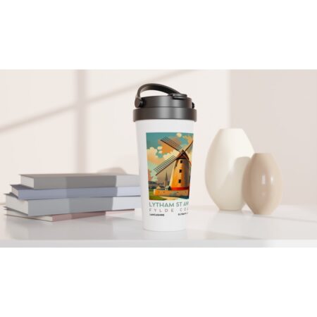 Lytham Windmill Travel Mug - Retro Style Stainless Steel Coffee Cup Gift